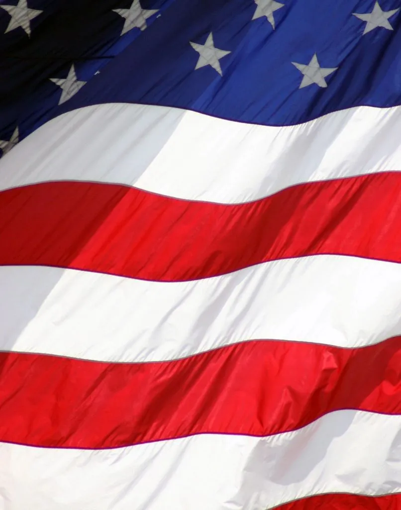 A red and white campaign flag